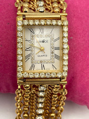 VTG Signed Inmode bracelet watch Gold-tone rhinestone chain retro mod 7″
