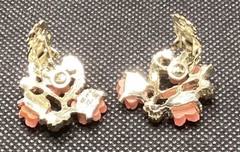 Vntg JAPAN 16 inch Choker Styler Necklace 2 pair Clip Earrings Coral Color 1950s