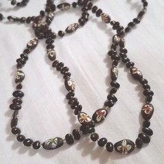 Vintage Lot 2 Necklaces Natural Wood Seeds Beads Handmade Painted Art 30″-32″L