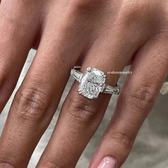 4CT Cushion Cut Lab Created Diamond Engagement Ring 14k White Gold Plated Silver