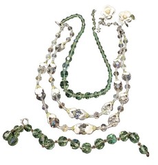 Vendome Jewelry Set, 2 Necklaces, Australian Crystal, Earrings, Bracelet, Green