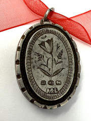 Victorian Double Sided Star Flower Locket English Puffed Sterling, c.1886