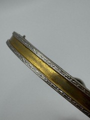Antiqued Silver Plate Amethyst Glass Etched Gold Designed Bracelet Art Deco