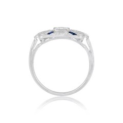 Antique ArtDeco LabCreated Sapphire Diamond Milgrain Engagement 14K Gold FN Ring