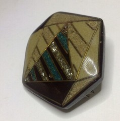 Abstract Lucite Acrylic Pin Brooch Hexagon Shaped 1 7/8 Inch x 1 7/8 Inch Vtg