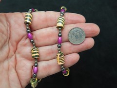 Vintage Cool Zebra Bead w/Purple Tribal Casual Necklace