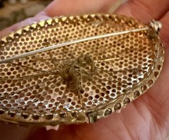 VTG Rare Miriam Haskell Unsigned Wired Gold Tone Celluloid Flowers Brooch Estate