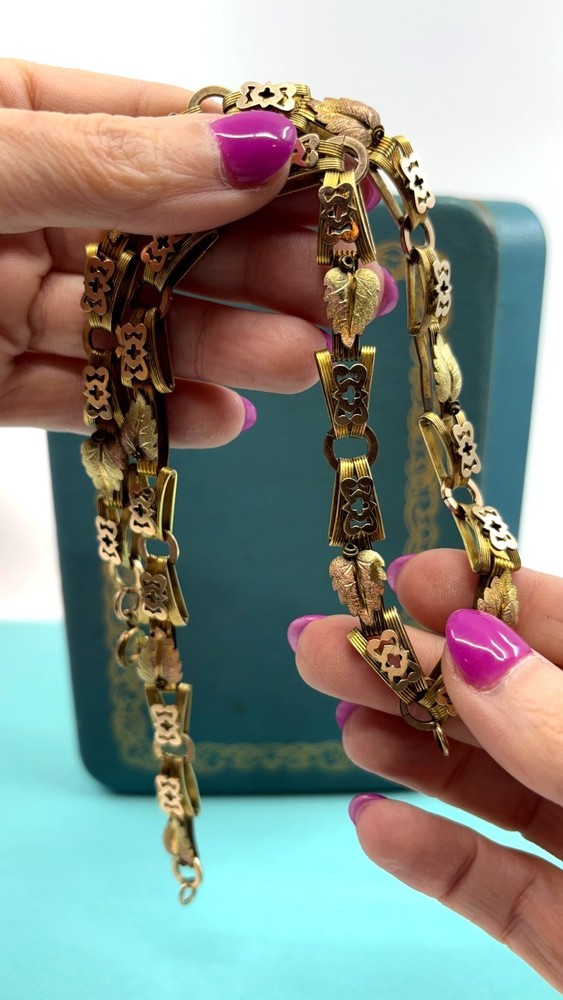 Victorian Tri-Gold Filled Book Chain Necklace Germany Pendant Ring 20.5”