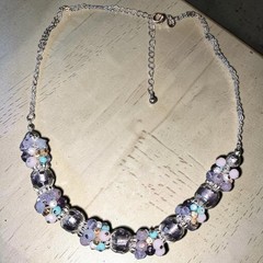 Vintage M&S Marks Spencer Lavender Glass Crystal Bead Cluster Necklace 17″-20″
