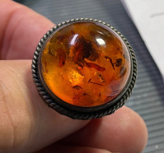 Vintage Large 18mm Dome Natural Baltic Amber Sterling Silver Ring