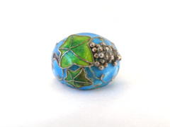 Antique Sterling Silver 925 Enamel Ivy Import Dome Ring Size 7