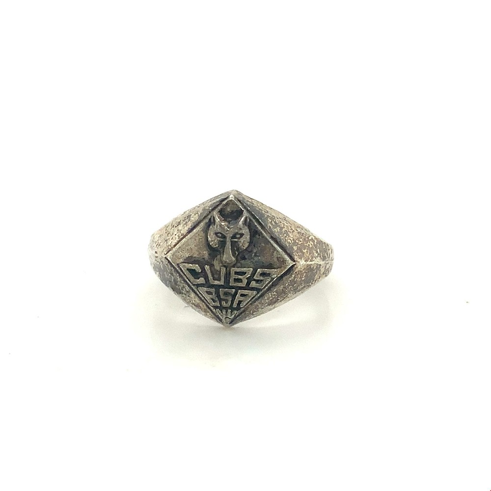 Vintage Signed Sterling Vargas Carved Cubs BSA Logo Signet Dome Ring Band size 6
