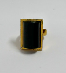Lanvin Paris Gold Tone and Black Geometric Adjustable Cocktail Ring Size 8 RARE