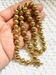 Vtg Signed MONET Brushed Gold Tone Ball Metal Beads Necklace Choker 15.5 Inches