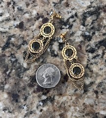 Vintage Celebrity Bezel Smokey Gray Crystal Stone Gold Chain Drop Earrings