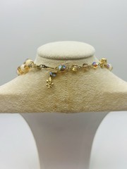 Vintage VENDOME MCM AB Crystal Double Strand Necklace Cream Color Bead Caps 16″