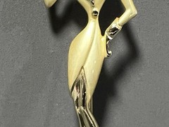 Vintage AJC Fashion Lady in Suit and Hat Brooch Gold Tone Pin 2 7/8 inch