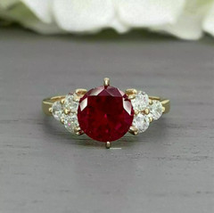 2.30 Ct Round Cut Stunning Natural Ruby & Diamond Ring 14K Yellow Gold Ring