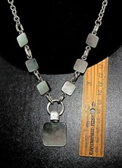 Cecilia Bringheli Necklace Vintage Black Silver Lucite Pendant Square Signed