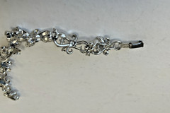 Vintage Trifari Clear Rhinestone & Silver Toned Metal Bracelet, floral leaf, 7″