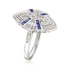 Vint Diamond & Sapphire Navette Rng in Platinum Size 6.25