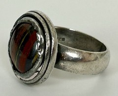 Vintage Sterling Silver Tiger Iron Ring Size 7.5
