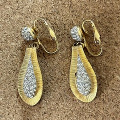 Hattie Carnegie Gold Tone Pave Rhinestone Hinged Bracelet + Clip On Earrings VTG