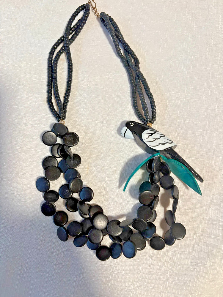 Parrot Wooden Bead Necklace Black White and Green