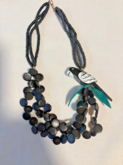 Parrot Wooden Bead Necklace Black White and Green
