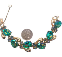 RARE Iridescent Peacock Blue Molded Geode or Lava Stone Schiaparelli Bracelet