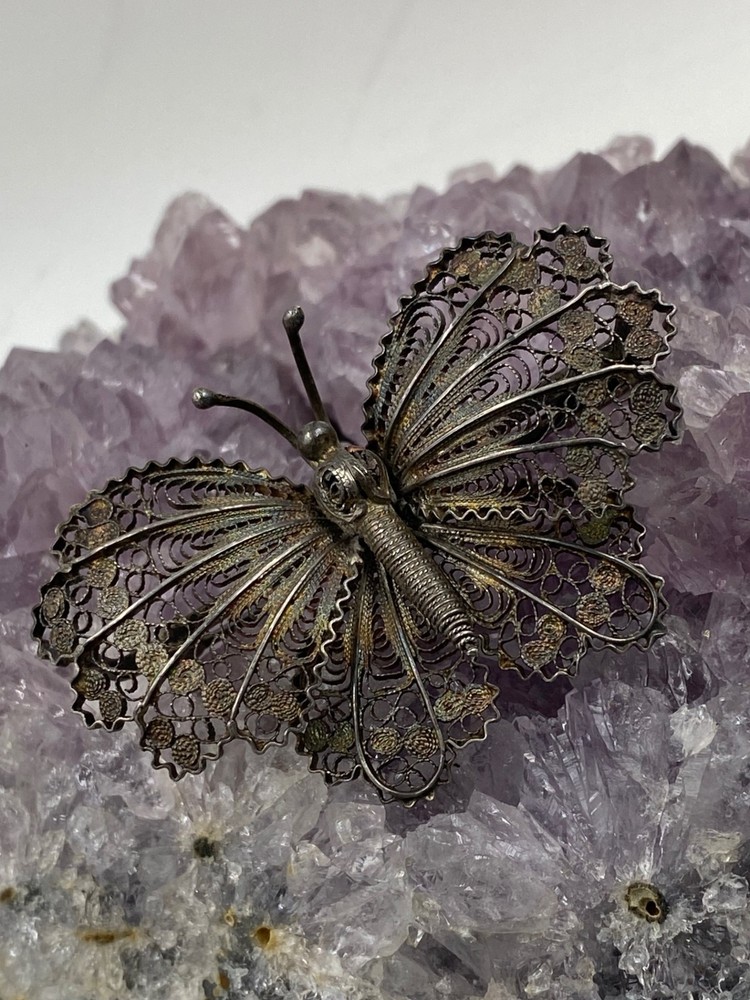 Antique 800 Silver Filigree Butterfly Brooch