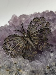 Antique 800 Silver Filigree Butterfly Brooch