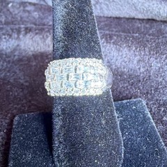 Y2K Sterling Silver 925 CZ Baguette Cluster Band Ring Sz 9 Coquette Glam