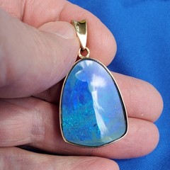 Original EARTH MINED Black Australian OPAL Bezel Set Pendant Deco SOLID 14K GOLD