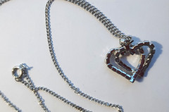 Rhinestone Twin Hearts Pendant Vintage Necklace