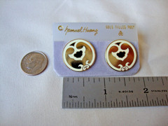 VINTAGE SAMUEL HUANG DESIGNER CLOISONNE RETRO ABSTRACT BLACK WHITE STUD EARRINGS