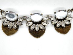 Vtg 2 Strands Chain Layered Pave Crystal Pendant Jewelry Brass Women Necklace