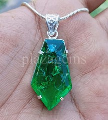 60.35 Ct Natural Green Emerald Fancy Shape 925 Sterling Pendant Free Chain 6AGW