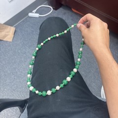 Jade Necklace Green Beads And White Pearls