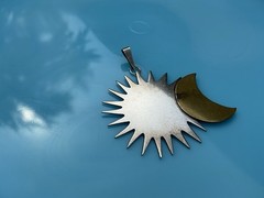 Mexico 925 Sterling Silver Vintage Crescent Copper Moon & Sun Pendant 13.6