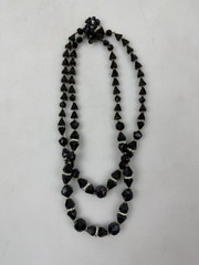Vintage West Germany Double Strand Black Glass Bead Necklace AB Rhinestones