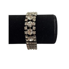 VTG 4 Row CoroCraft Rhinestone Bracelet Silver-Tone Mid-Century Crystal Shine