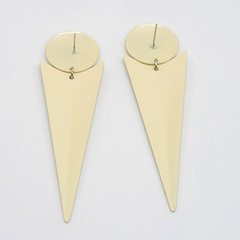Minimalist Geometric Long Drop Dangle Metal and Cream Enamel Vtg 1980s Earrings