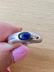 VINTAGE BLUE SPINEL CABOCHON FLUSH SET GYPSY STYLE RING 925 STERLING SILVER