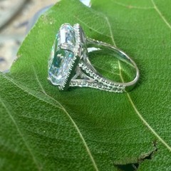 Beautiful White Emerald Cut Simualted CZ Engagement Wedding Ring in 925 Silver