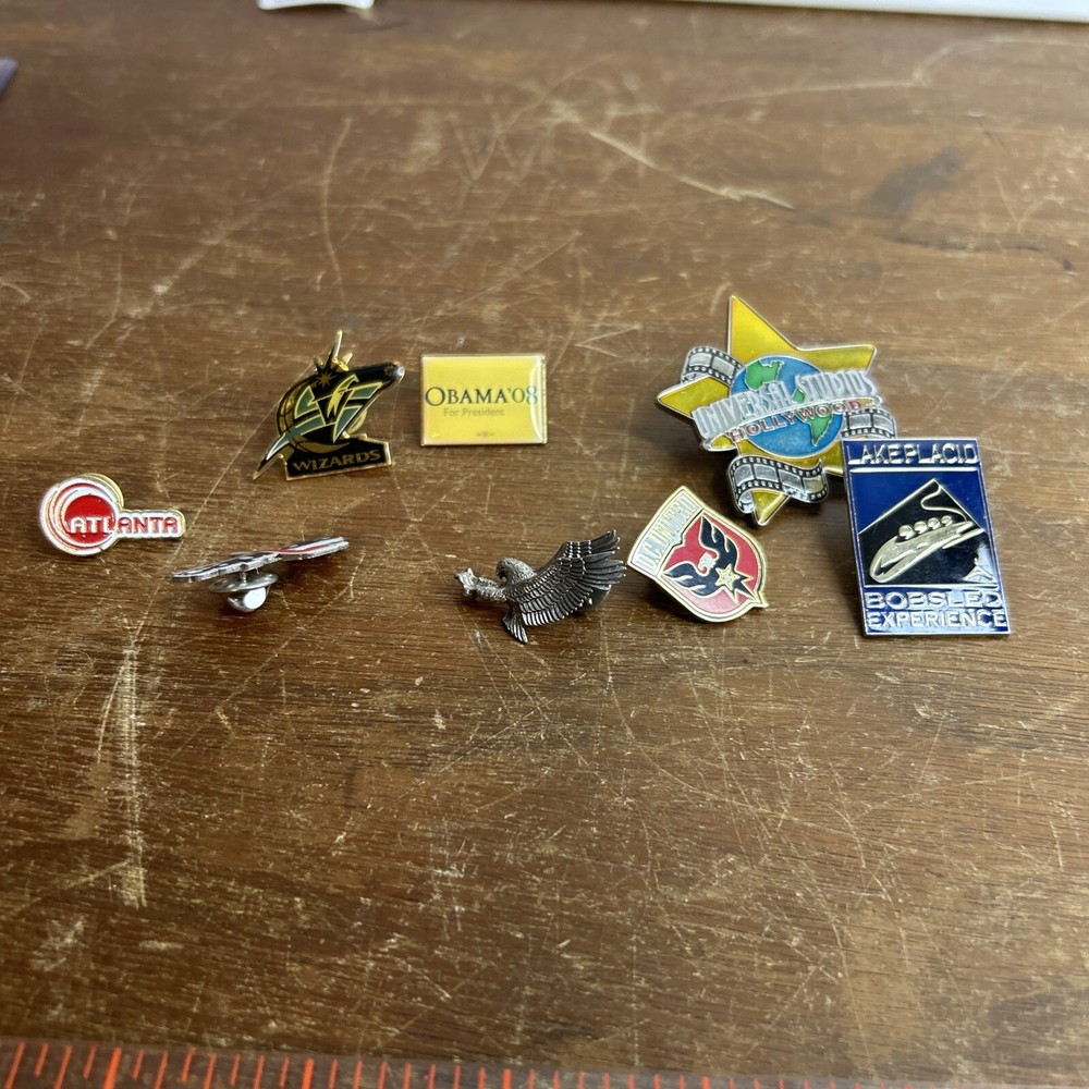 Lot of 8 Vintage Pins Political Sports Eagle Universal And Others