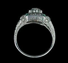 Art Deco Round Lab Created Diamond & Emerald Wedding 14K White Gold Finish Ring