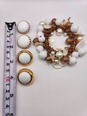 Gold Tone Starfish Statement Bracelet and Earrings Set Nautical Pearl Sea Life