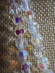Vintage 48″ AB Crystal Glass Bead Necklace Faceted 8mm Aurora Borealis Long