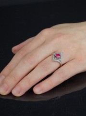 Art Deco Style Kite Cut Two Tone Ring 2 Ct Lab Created Ruby 14k Yellow Gold Over